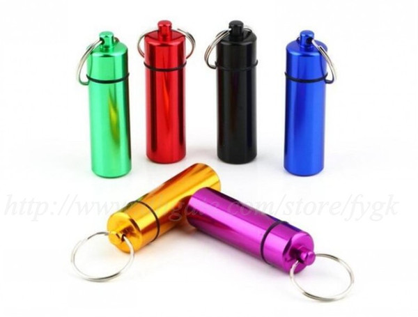 DHL Free Shipping 60*17mm Mini Aluminum Waterproof micro Pills Box Case Bottle Holder Container Keychain Keyring In stock