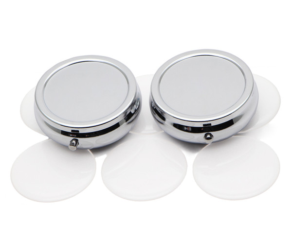 42mm Round Pill Box With Epoxy Sticker-Blank Compartment Pill Box Contain er-Round Travel Pill Box PY03S FREE SHIPPING