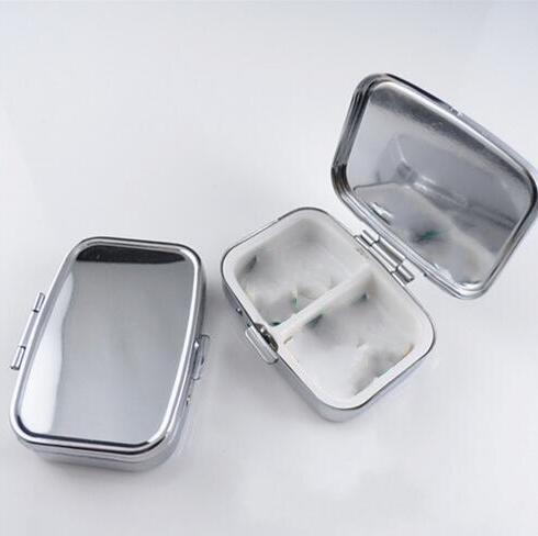 DJL Free Shipping 100pcs/LOT Rectangle Metal Pill Boxes Organizer DIY Medicine Case Holder 2 Silver