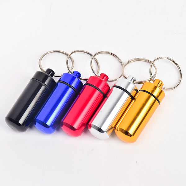 Waterproof Aluminum Medicine Pill Box Case Tablet Storage Organizer Keychain Sundry Container Holder Key Ring wen4864