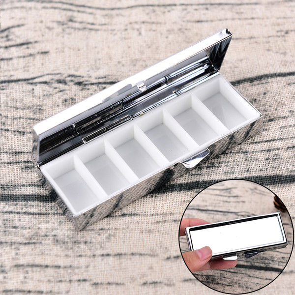 Metal 6 Grid Folding Pill Case Container For Medicines Organizer Pill Box Travel Essential 85*35*15mm