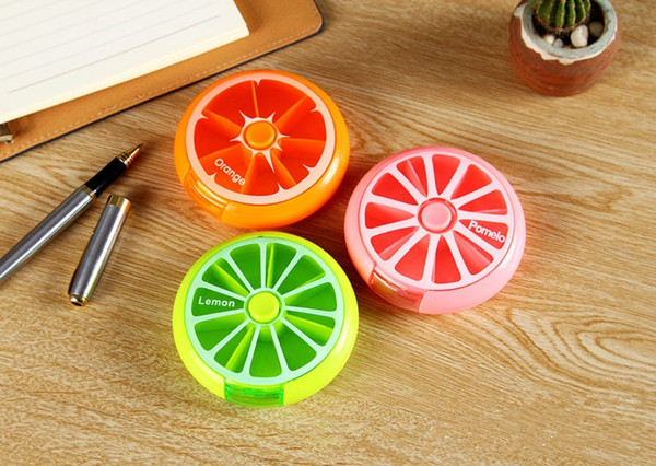 Portable Travel Holder 7 days Mini Cute Rotary Plastic Pill boxes DIY Medicine Organizer container Fruit style wen5699