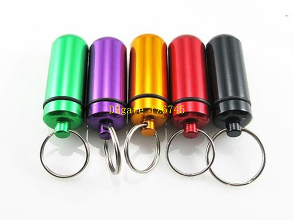 5pcs Free Shipping Aluminum Pill Box Case Bottle Holder Container Keychain Medicine Organizer Container medicine bottle anodic oxidation box