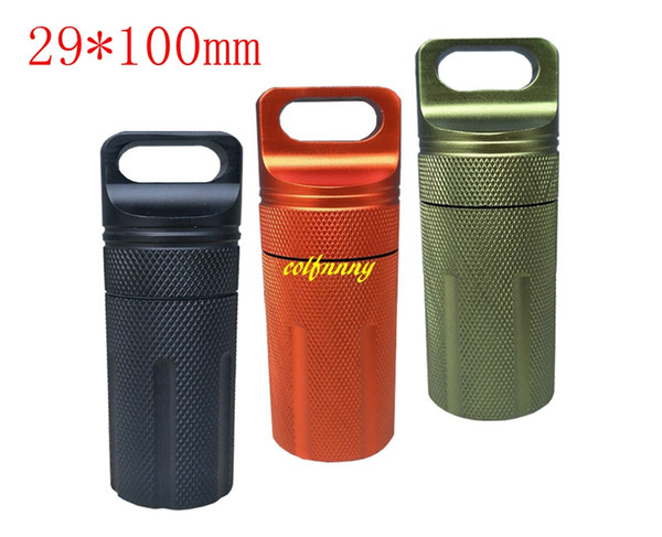 50pcs/lot 29*100mm Aluminium Alloy Waterproof Bottle Outdoor EDC Survival Pill Box Container First Aid Emergency Pills Tank Case