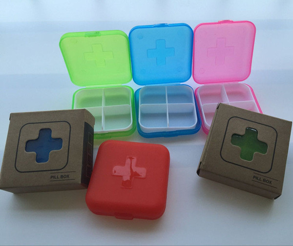 Portable 4 Slot Pill Box Tablet Case Medicine Box Pill Dispenser Vitamin Holder Candy Storage Cases With Box Package ZA2146