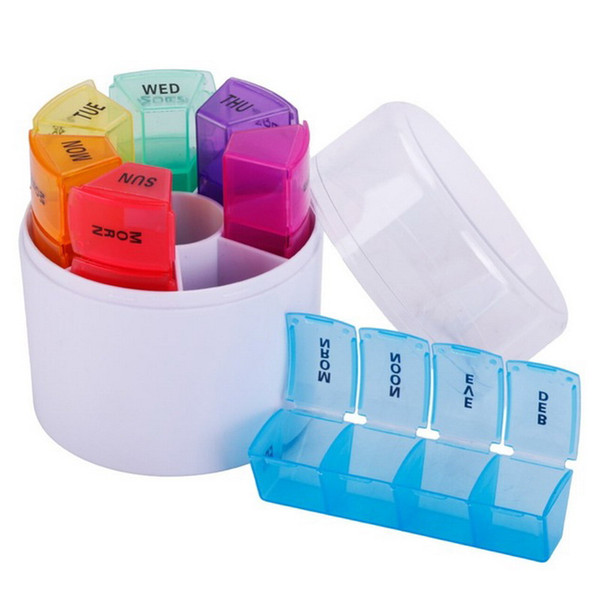 7 Days 28 Grids Colorful Kit Pill Storage Box Portable Pill Round Small Medicine Box Weekly Tablet Organizer Pill Case