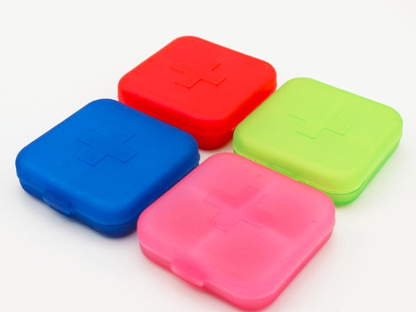 100pcs/lot 4 grids Plastic Pill box case Organizer Storage box Pill splitters For Travel 4 colors With retail box