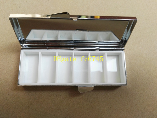 100pcs/lot Fast shipping Blank Rectangle Pill Boxes Metal Pill Container 6 Grids Mini Portable Travel Case