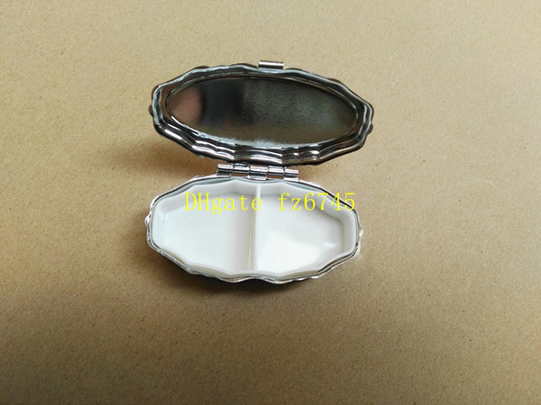 100pcs/lot Fast shipping Two girds Lace Pill box Silver Blank Rhombus Metal Pill Container Oval Storage Box 2 Compartments