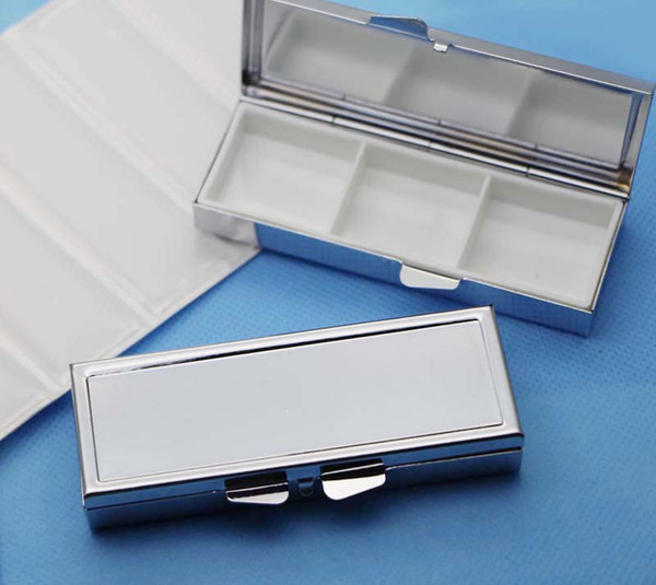 Rectangle Pill Box With Epoxy Sticker-Blank Compartment Pill Box Container-Round Travel Pill Box PYC03S FREE SHIPPING