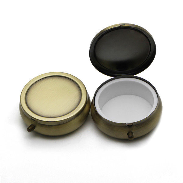 Metal Pill Box Case Round Medince or Sugar Organize Holder One Compartment Bronze Color PY01C DROP SHIPPING