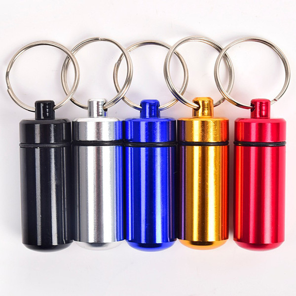 Waterproof Aluminum Medicine Pill Box Case Tablet Storage Organizer Keychain Tablets Sundry Container Stash Holder Key Ring wen4864