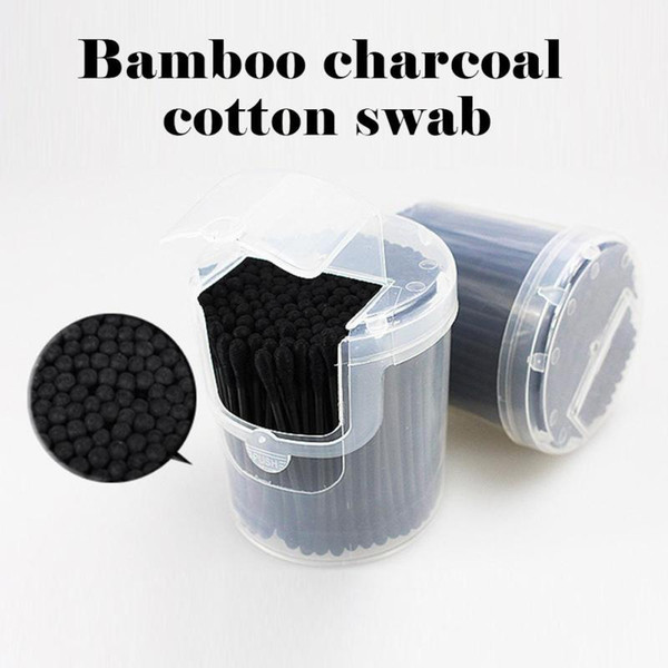 200pcs/box Activated Carbon Black Cotton Swab Double Head Disposable Cleansing Cotton Swab Cotton Buds Makeup Tool B2