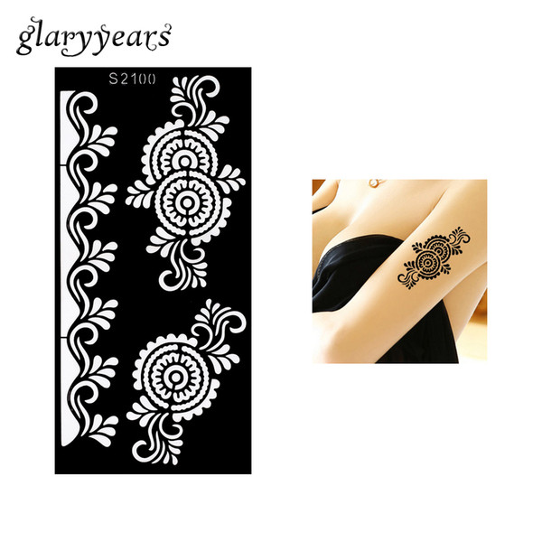 Wholesale-1 Piece Spindrift Flower Wave Henna Tattoo Stencil Drawing for Beauty Women Arm Art Airbrush Painting Henna Tattoo Stencil S2100
