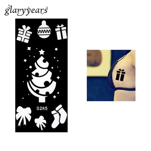 Wholesale-1 Piece Henna Tattoo Stencil Gift Box Socks Christmas Tree Airbrush Painting Shoulder Chest Art Tattoo Stencil Sexy Product S285