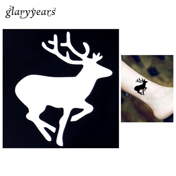Wholesale-1pc Tattoo Stencil Body Art Airbrush Painting Running Deer Small Henna India Stencil Design Waterproof Hollow Tattoo Sticker G64