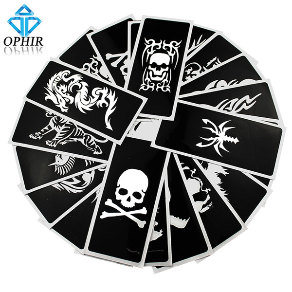 Wholesale-OPHIR 20Pcs/lot Reusable Airbrush Stencils (Skull+Animal series) for Body Paint Temporary Tattoo Kit 14.1 x 6.1cm_TA034(A-B)