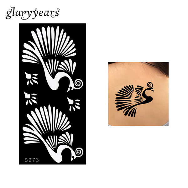 Wholesale-1 Piece Hollow Henna Stencil Peacock Drawing Women Body Back Art Medium Tattoo Template Airbrush Painting Gift 9.5 * 18.5cm S273