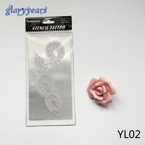 Wholesale-1pc Temporary Glitter Henna Tattoo Stencil YL02 Airbrush Flowers Tattoo Template Designs Women Men Body Art Paint Tattoo Sticker