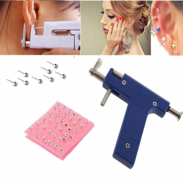 Professional Pro Steel Ear Nose Navel Body Piercing Gun Tool Blue Color Kit 84pcs Studs Set Jewelry Tools Equipment Free Shipping AB