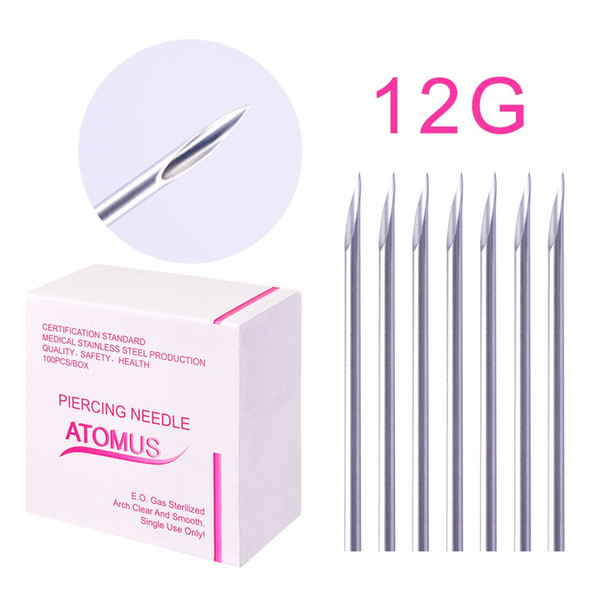 100pcs/lot Sterile Disposable Medical Grade Body Piercing Needle 12G for Tool Kit Ear Nose Navel