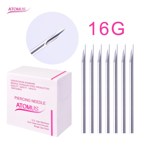 100pcs/lot Sterile Disposable Medical Grade Body Piercing Needle 16G for Tool Kit Ear Nose Navel