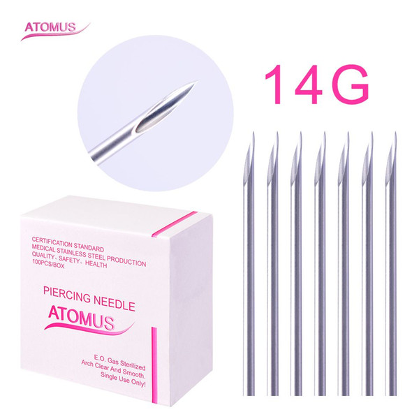 100 Pcs/Box 14G Disposable Sterile Body Piercing Needles for Ear Nose Navel Tattoo Accessories Supplies