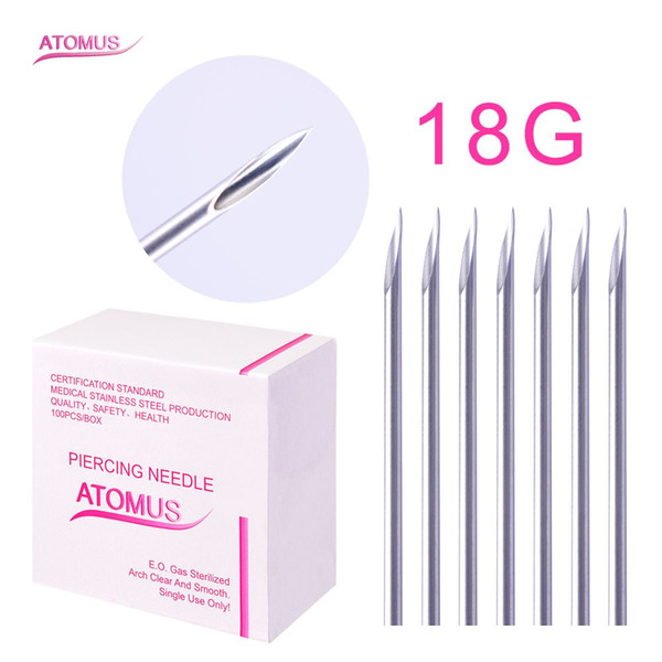 100pcs/lot Individually Packed 18G Piercing Needles Disposable Body Piercing Needles E.O.Gas Sterilized Permanent Makeup Tool