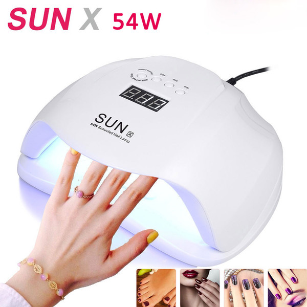 Tamax SUN X 54W Nail Dryer Dual UV LED Lamp Gel Polish Curing Light with Bottom 30s/60s Timer LCD display with private label nail art tool