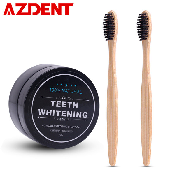 Azdent Teeth Whitening Powder Set 2 Pcs Bamboo Toothbrush Charcoal Toothpaste Whitening Tooth Powder Toothbrush Oral Hygiene