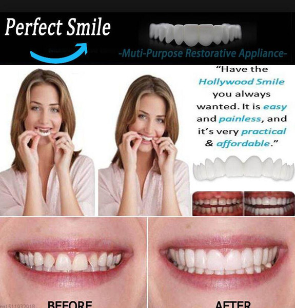 Snap On Smile Silicone Simulation Teeth Braces Denture Comfort Fit Teeth Top Cosmetic Veneer One Size Fits All with box gift