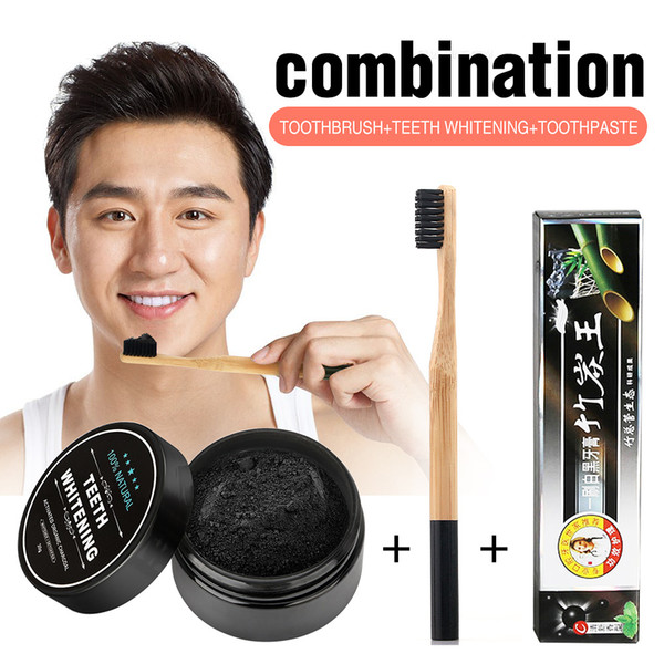 Teeth Whitening Set Bamboo Charcoal Toothpaste Strong Formula Whitening Tooth Powder Toothbrush Oral Hygiene Cleaning