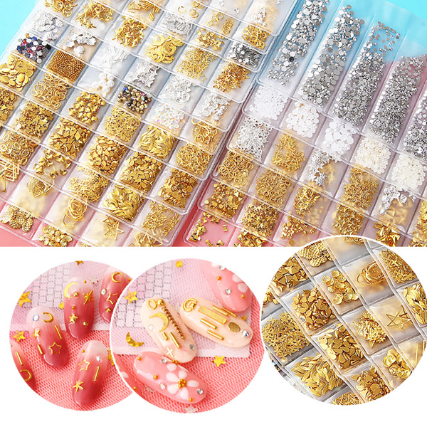 10 Bag/set Nail Art Decorations Designs Mix 3D DIY Metal Frame Gold Rivet Manicure Accessories DIY Shell Slider Nail Studs