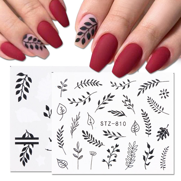 30 Sheets/Set Water Nail Stickers Decal Black Flowers Leaf Transfer Nail Art Decorations Slider Manicure Watermark Foil Tips