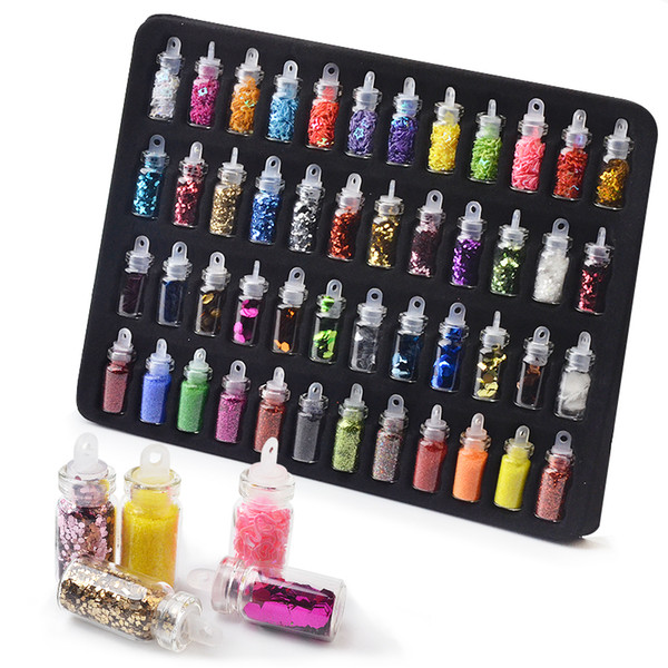 48 Bottles Colorful Mixed Nail Art Sequins Glitter Nail Powder Pigments 3d Ultra-thin Sticker Flakes Manicure Decorations Set