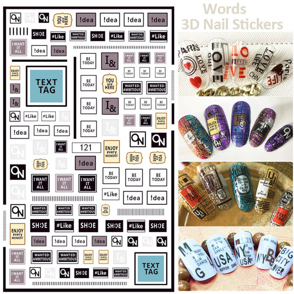 20 Big Sheet Hot Words 3D Nail Art Stickers Adhesive Nail Tips Decals DIY Beauty Manicure Decorations