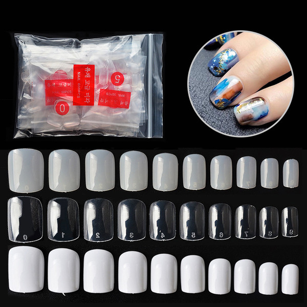 500PCS 10 Sizes Acrylic Square Nail Tips False Nails White/ Clear /Natural Full Cover Fake Nail Art Tips UV Gel Manicure Tools