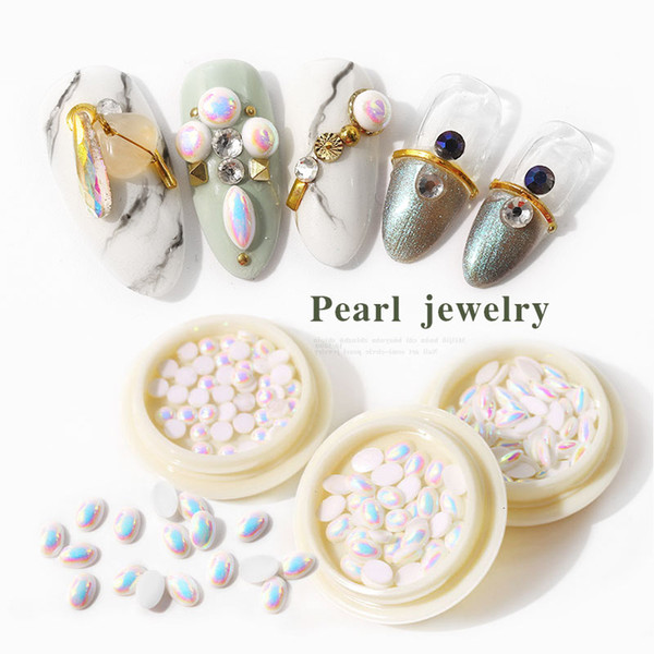 7 Box AB Pearl Nail Art Decorations Heart Waterdrop Oval 3D Flatback Gradient Mermaid Pearls Jewelry Charm Manicure Accessories