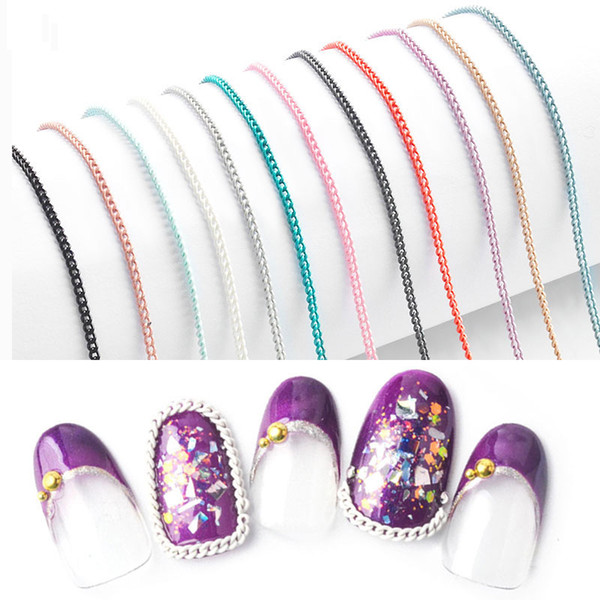 12 Colors Metal Nail Art Chains Metallic Punk Striping Line Stainless Steel Chain 3D Decorations DIY Tools Manicure Accessories