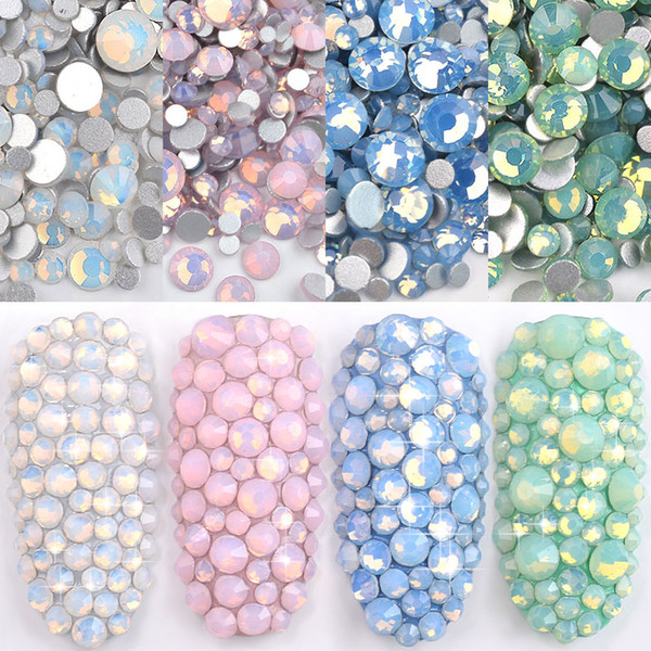 4 Pack/Package Multi Size SS4-SS20 Opal Nail Rhinestones Flat Bottom Colorful Crystal Glass Gems For DIY UV Gel 3D Nail Art Decorations