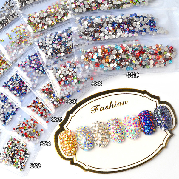 4pack/package Colorful Rhinestones SS3-SS10 Non HotFix Crystal Rhinestones 3d Flatback Glass Strass For Nail Art Glitter Decorations