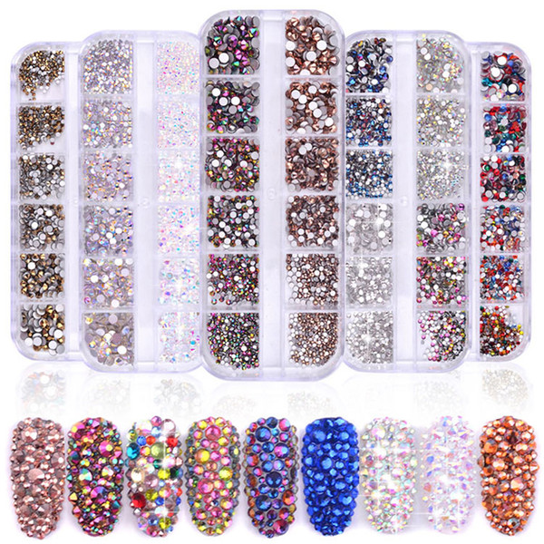 Multi Size Glass Nail Rhinestones Mixed Colors Flat-back AB Crystal Strass 3D Charm Gems DIY Manicure Nail Art Decorations