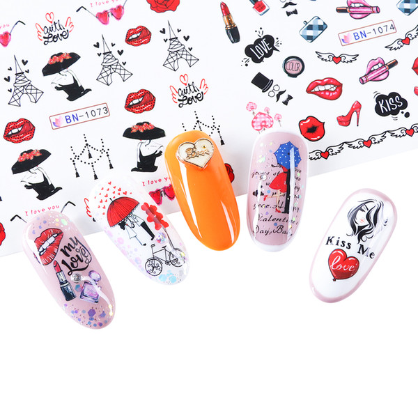 5 Set/Package New Designs Sexy Lips Nail Stickers Decals Valentine Water Transfer Slider for Manicure Nail Art Decoration CHBN1069-1080