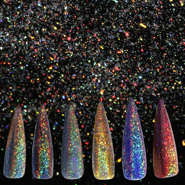 A-nail 0.5g/box Holographic Rainbow Nail Glitter Flakes Laser Super Shine Pigment Powder Dust Manicure Nail Art Decoration