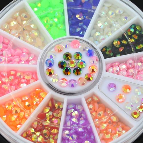 Wholesale- Colorful 3D Fluorescent Acrylic Glitters Nail Art Salon Stickers Tips DIY Decal Decorations with Wheel Chic Design 5GP8