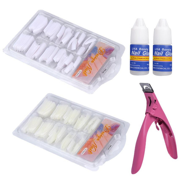 2018 100PCS White Natural False Acrylic French Tips and Nail Art Glue Cutter Nails tool Set Hot sale women Nail art decorations