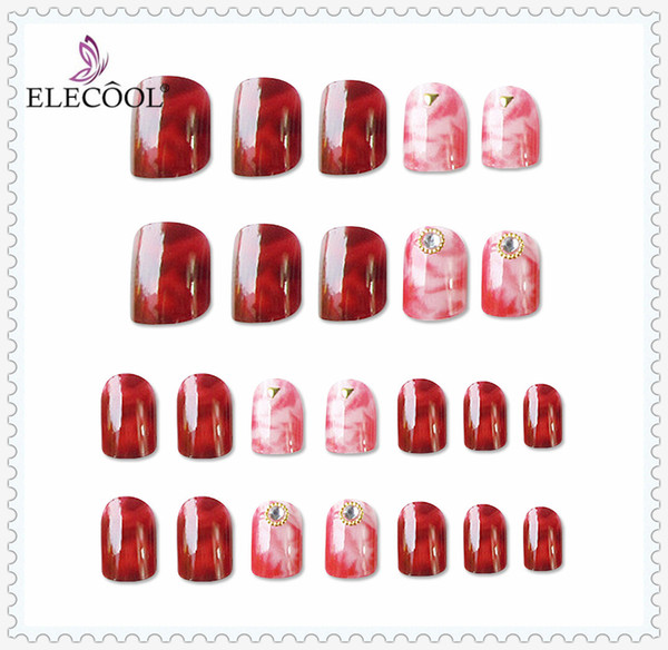 ELECOOL 24pcs False Nail Tips Press On Manicure Gel Polish False Tips Nail painted Art Artificial Extension Design Short Length