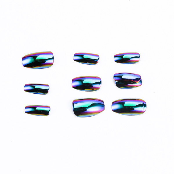 New Arrival Sexy 24 Pcs/Set Discoloration Mirror Design Finished Middle-long Size False Nails Lady Nail Art Tool