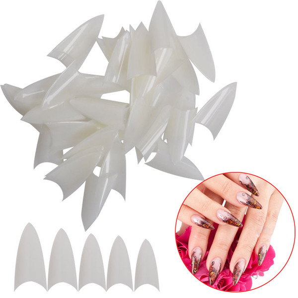 500PCS False Point Stiletto UV Gel Acrylic Nail Beauty Tips Clear Natural White