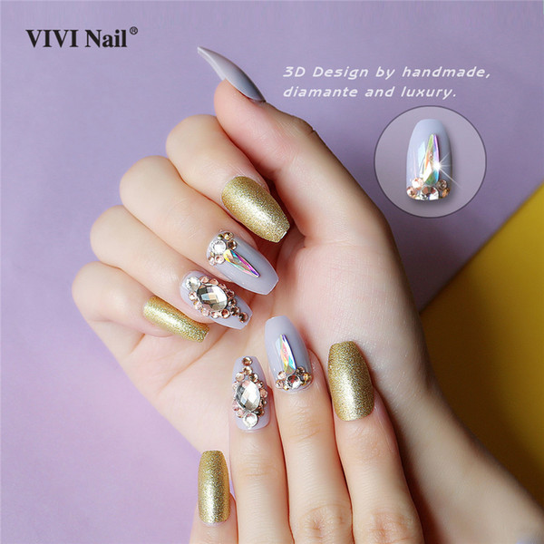 Crystal Coffin False Nails Press on Full Cover 3D Gold Powder Glitter Ballerina Fake Nail Tips Decoration ABS UV Nail Art